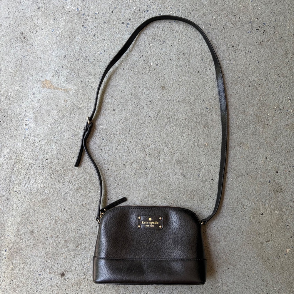 Kate Spade New York Black Pebbled Leather Dome Crossbody Bag Gold Hardware